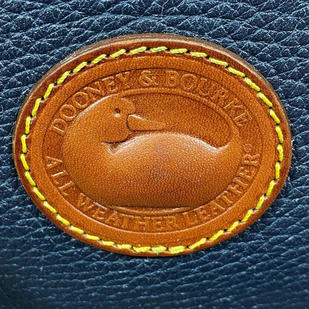 Vtg Dooney Bourke All Weather Leather Cavalry Satchel Bag Navy British Tan Purse